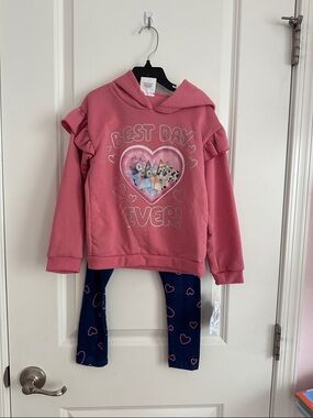 Bluey Pink "Best Day Ever" Hoodie & Navy Heart Legging Set